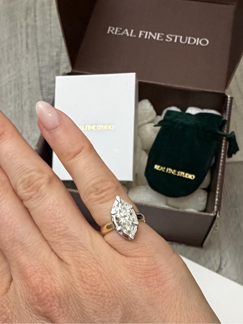Real Fine Studio Mega Marquise Button Back Ring Size 3 Pinky Ring